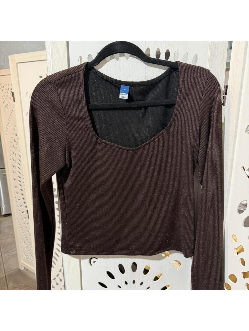 Old Navy brown shimmer ribbed long sleeve top